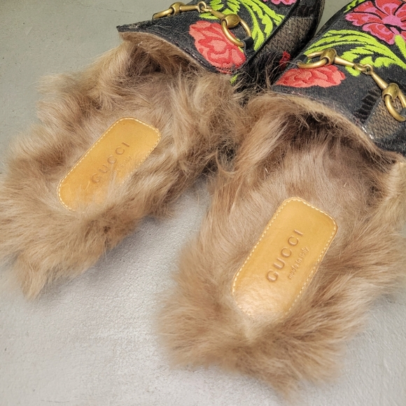 RE: Gucci Princetown Brocade Fur Trim Mules Size 36.5 Loafers Floral Jacquard - Picture 9 of 13